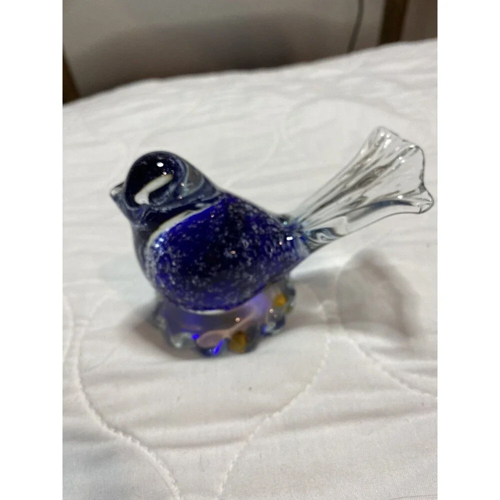 Art Glass Blown Glass Blue & Clear Sommerso Bird “Snowflakes “